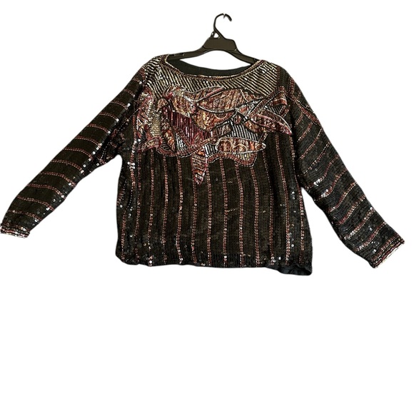 JUDITH ANN CREATIONS INC WOMENS SEQUIN TOP VINTAGE 100% SILK SZ M - Picture 9 of 16